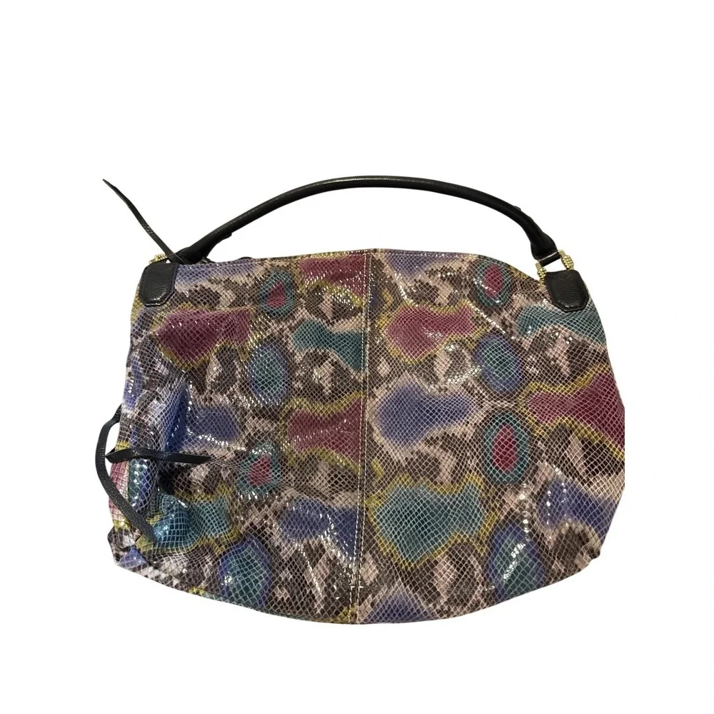 Aimee Kestenberg Multi-Color Snakeskin Embossed Leather Hobo Bag Gold Hardware